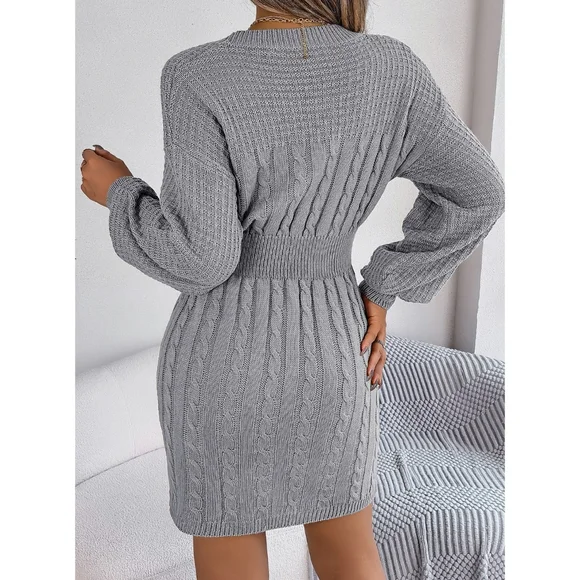 Grey Round Neck Sweater Dress - Picture 4 of 8